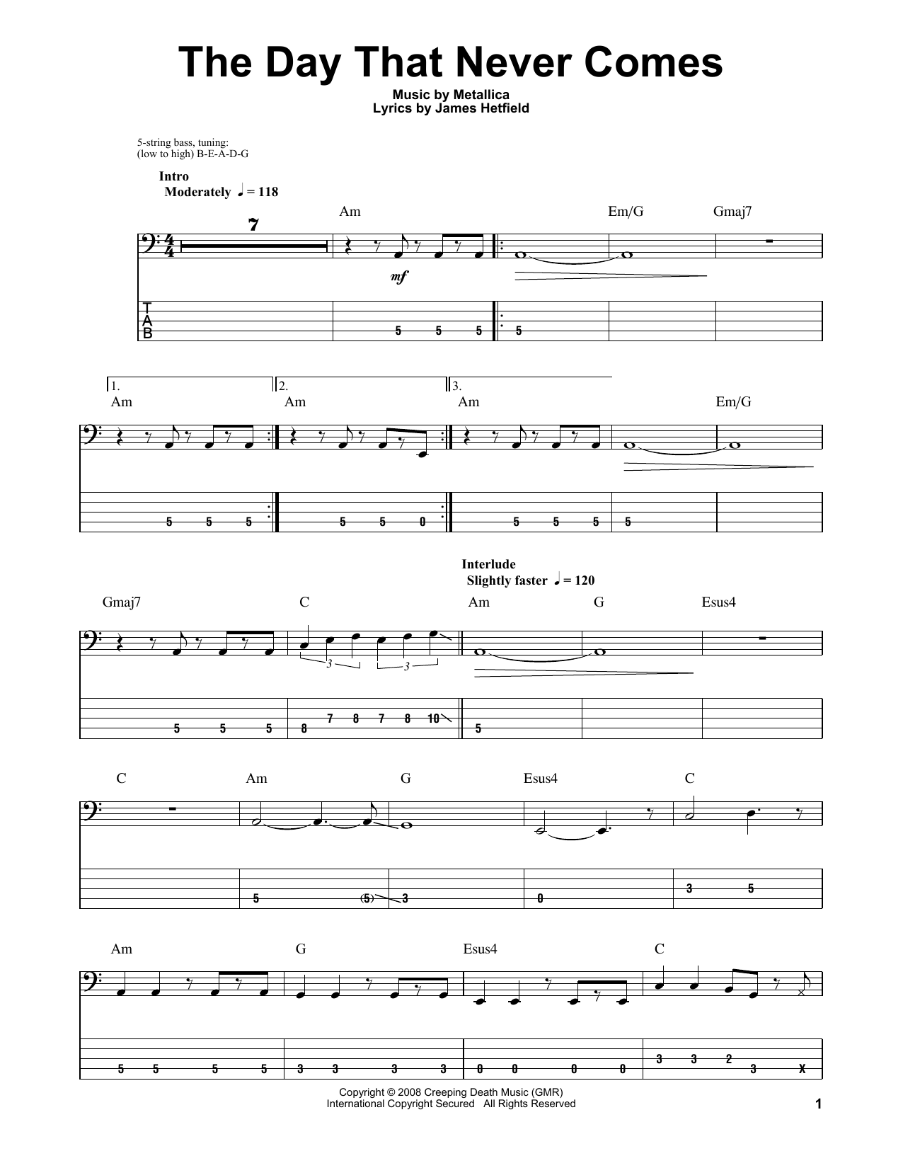 Produktgalerie: Seite 1 von 1 The Day That Never Comes, Metallica, E-Bass