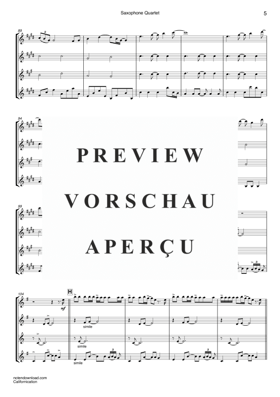 Product gallery: Page 8 of 11 Californication, Red Hot Chili Peppers, (Saxophone Quartet A(S)ATB)
