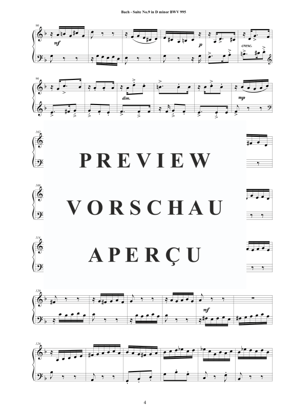 Produktgalerie: Seite 5 von 11 Suite No.9 in D-Moll BWV 995 - Complete Piano Version, , Klavier Solo