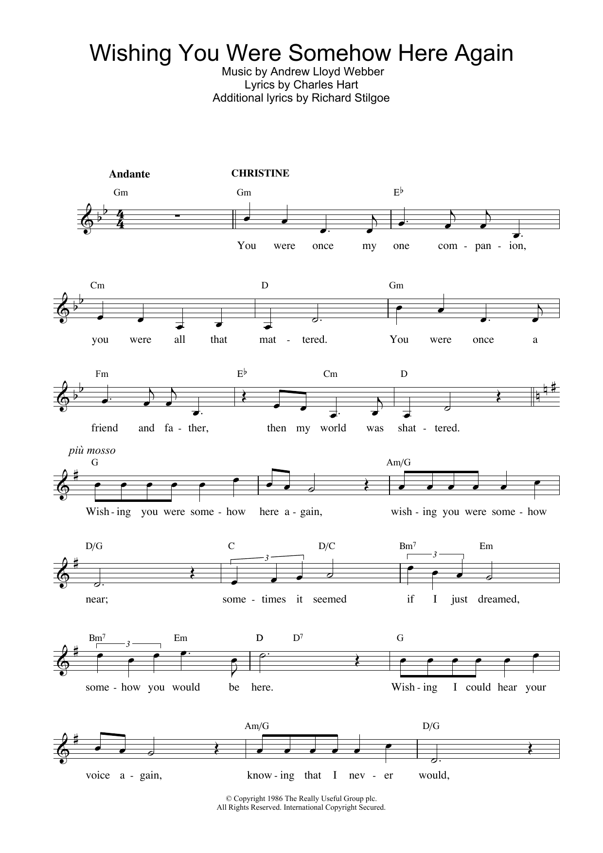 Product picture to: Wishing You Were Somehow Here Again (from The Phantom Of The Opera)