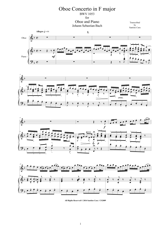 Produktbild zu: Oboen Konzert in F-Dur BWV 1053Johann Sebastian Bach