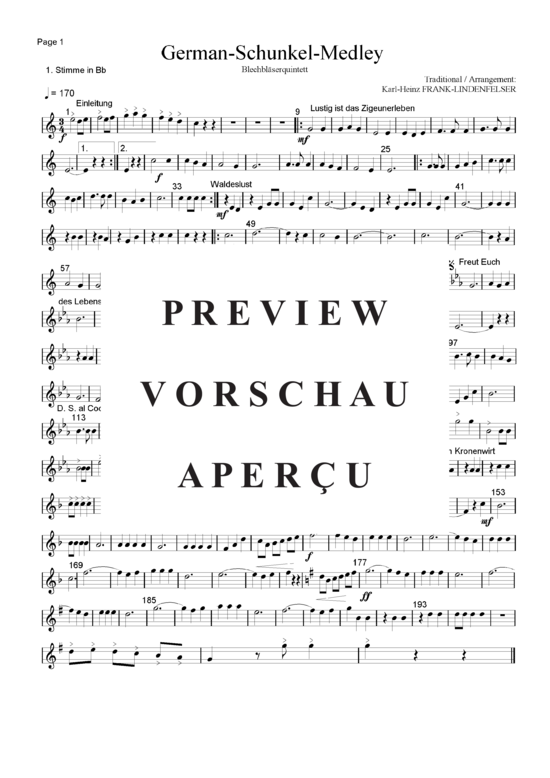 Produktgalerie: Seite 11 von 21 German-Schunkel-Medley , Blasorchester Fatamo, (Blechbläser Quintett - flexible Besetzung)