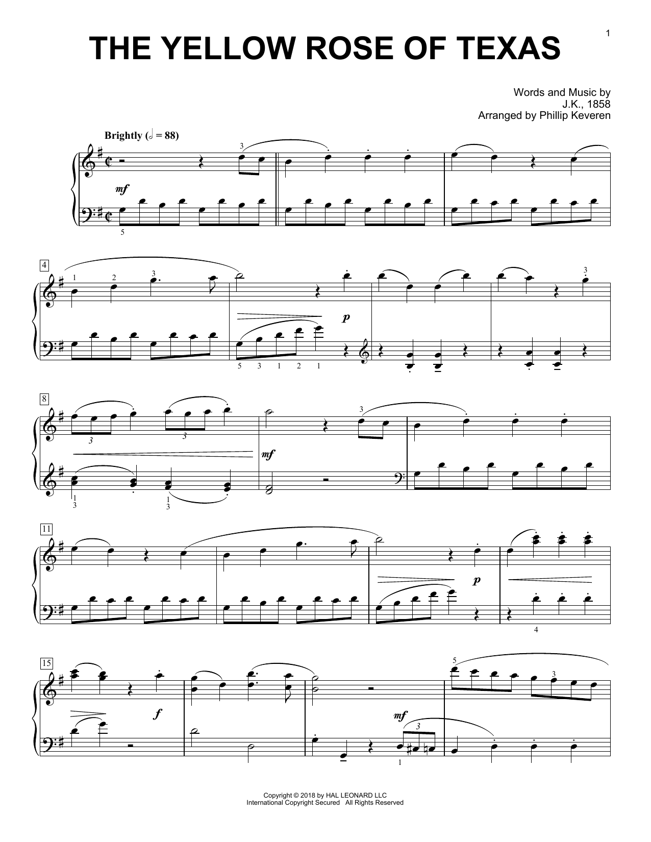 Product picture to: The Yellow Rose Of Texas [Classical version] (arr. Phillip Keveren)