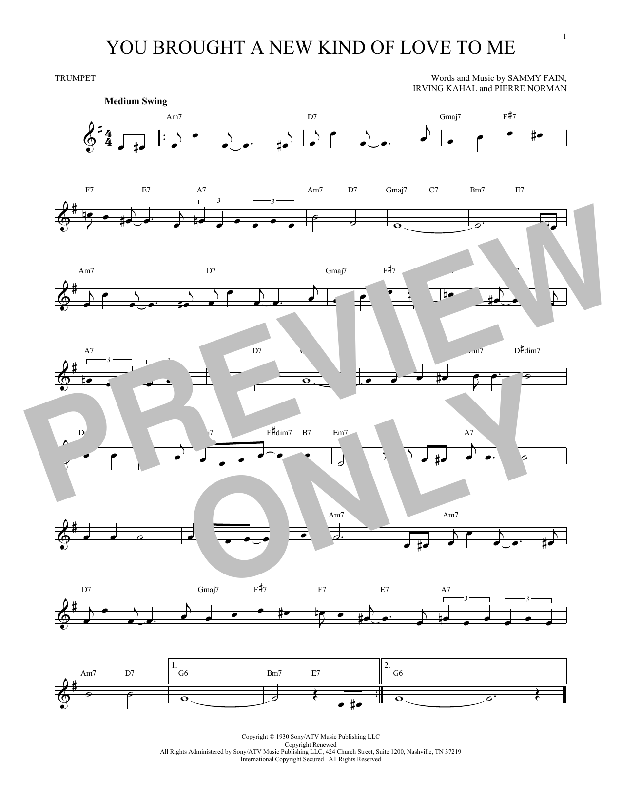 Produktgalerie: Seite 1 von 1 You Brought A New Kind Of Love To Me, Sammy Fain, Trompete