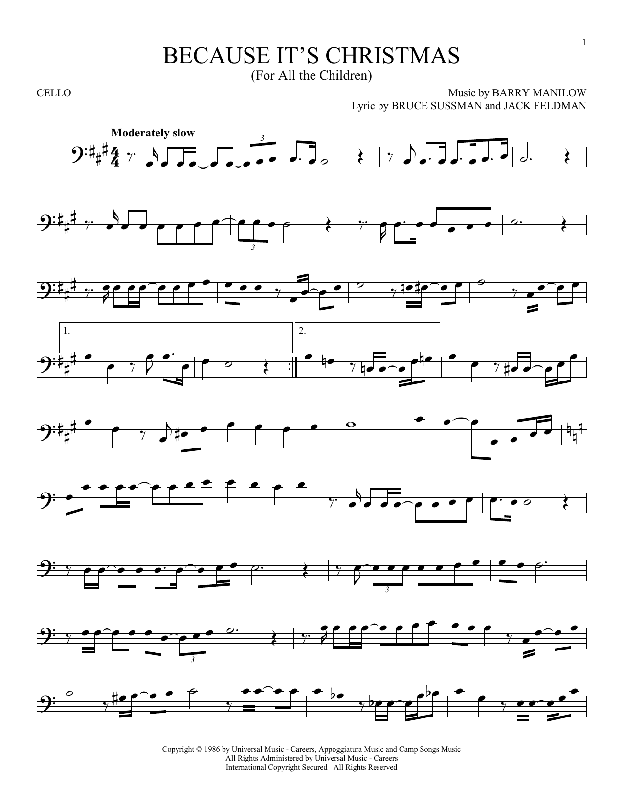 Produktgalerie: Seite 1 von 1 Because It's Christmas (For All The Children), Barry Manilow, Violoncello