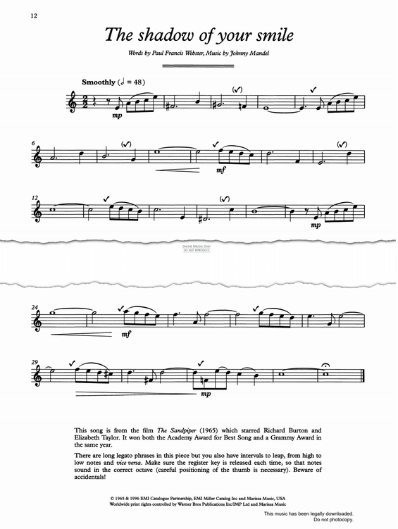 Product gallery: Page 1 of 1 The Shadow Of Your Smile, Johnny Mandel