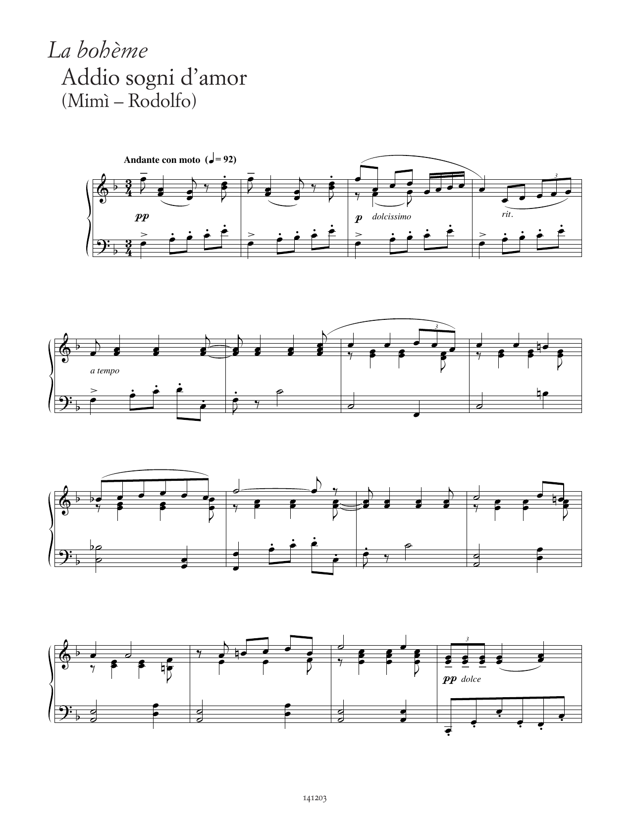 Produktbild zu: Addio, sogni d'amor! (from La Bohème)