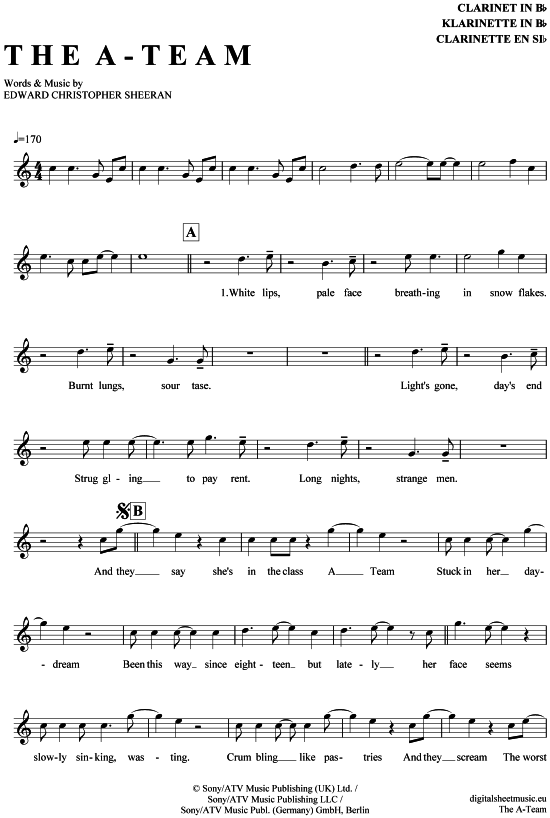 Product gallery: Page 1 of 4 The A-Team , Sheeran, Ed, Clarinet in B-flat