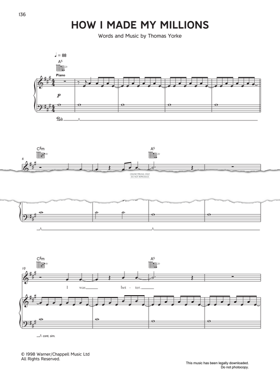 Produktgalerie: Seite 1 von 1 How I Made My Millions, Radiohead, Gesang, Gitarre, Klavier