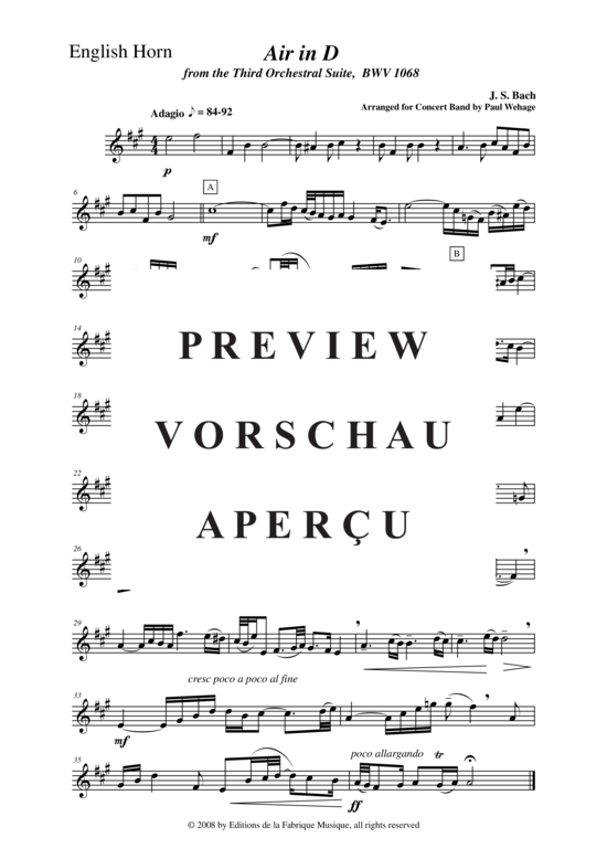 Product gallery: Page 12 of 21 Air from the Third Orchestral Suite, BWV 1068 , , (Concert Band)
