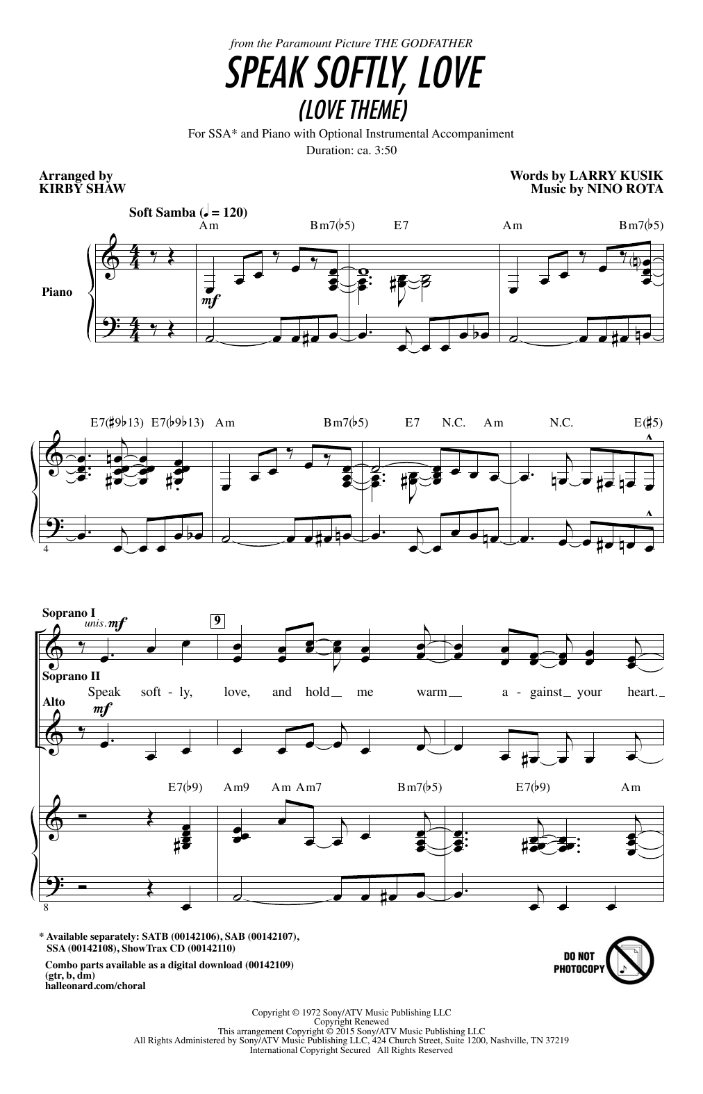 Produktgalerie: Seite 1 von 1 Speak Softly, Love (Love Theme), Kirby Shaw, Chor