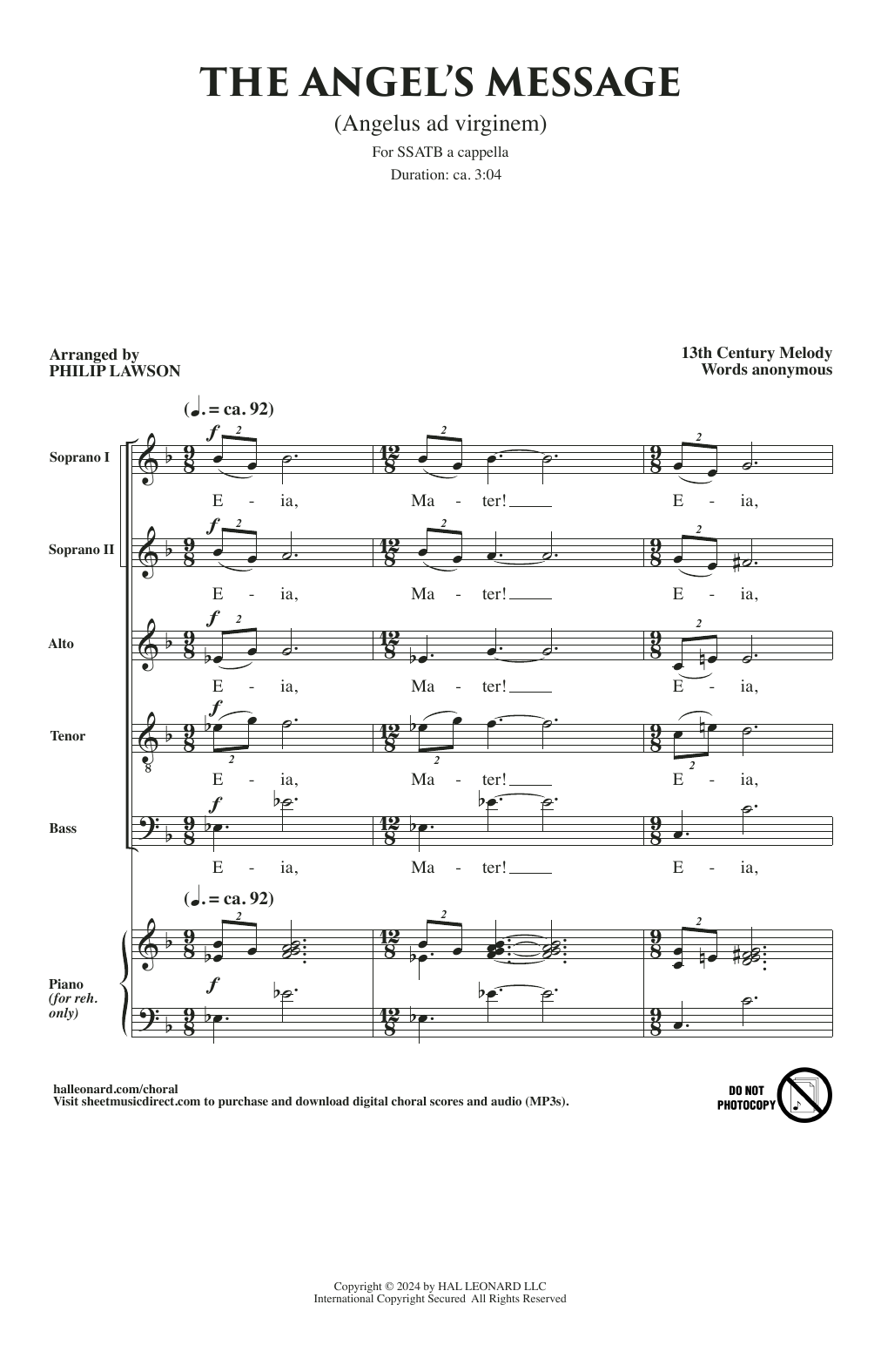Product picture to: The Angel's Message (Angelus Ad Virginem) (arr. Philip Lawson)