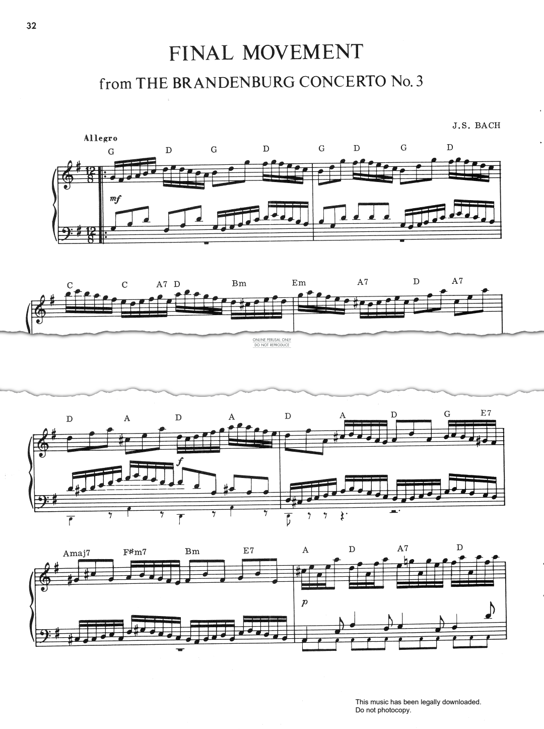 Produktgalerie: Seite 1 von 1 Final Movement from The Brandenburg Concerto No.3, Johann Sebastian Bach, Klavier