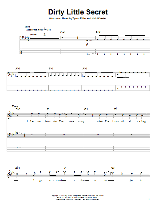 Produktgalerie: Seite 1 von 1 Dirty Little Secret, The All-American Rejects, E-Bass