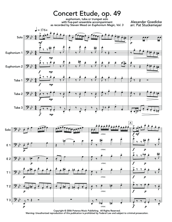 Product gallery: Page 1 of 11 Concert Etude, Op. 49, , (euphonium/tuba/trumpet solo and EETTT)