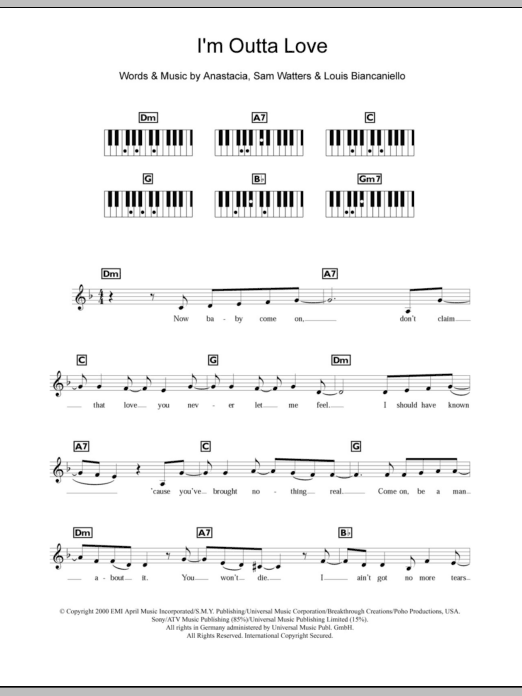 Produktgalerie: Seite 1 von 1 I'm Outta Love, Anastacia, Klavier
