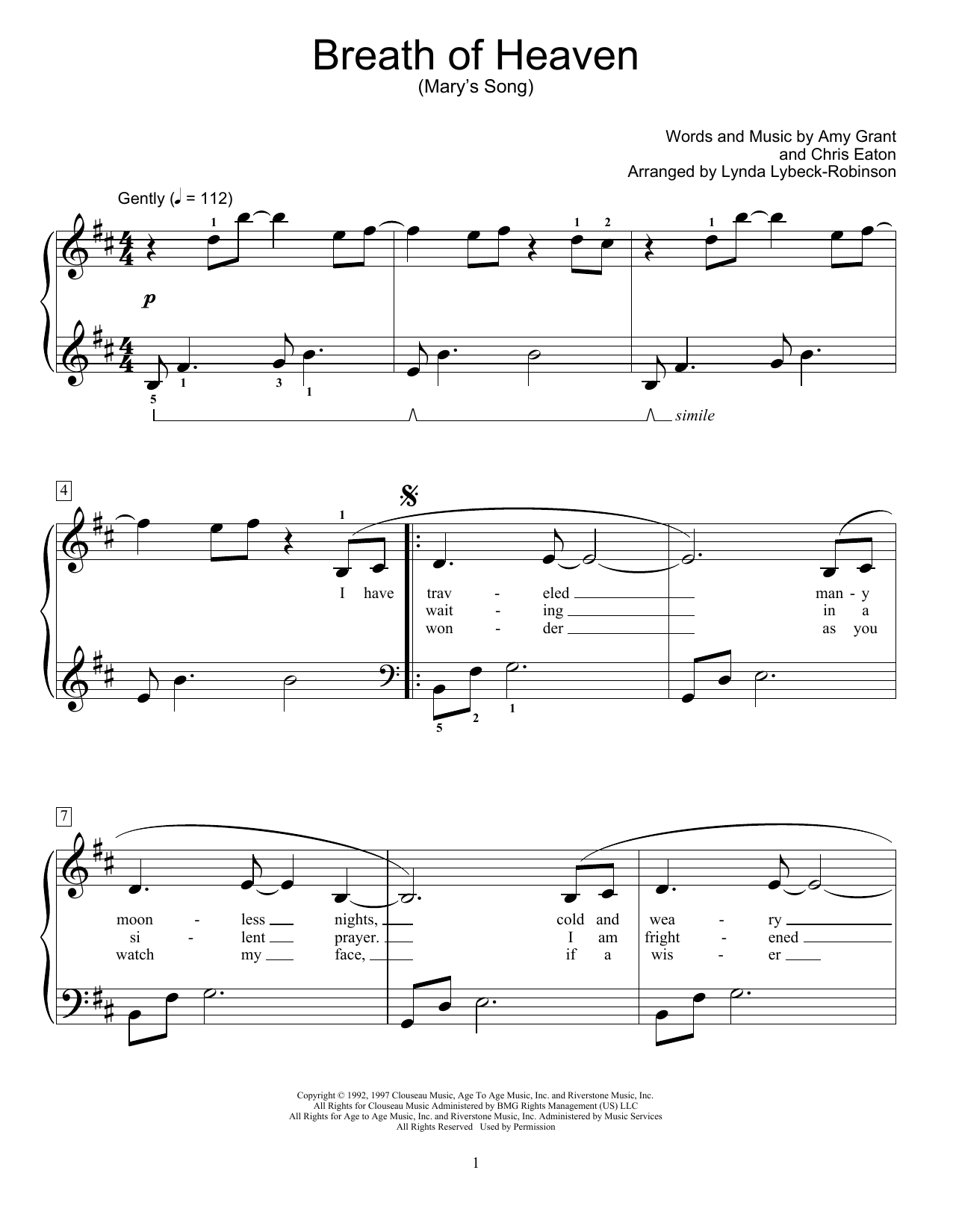 Product picture to: Breath Of Heaven (Mary's Song) (arr. Lynda Lybeck-Robinson)