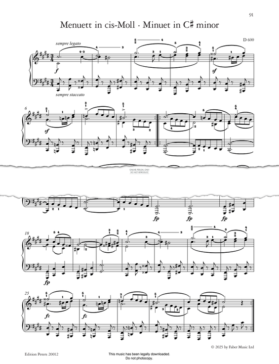 Produktgalerie: Seite 1 von 1 Minuet in C# minor, D 600, Franz Schubert, Klavier