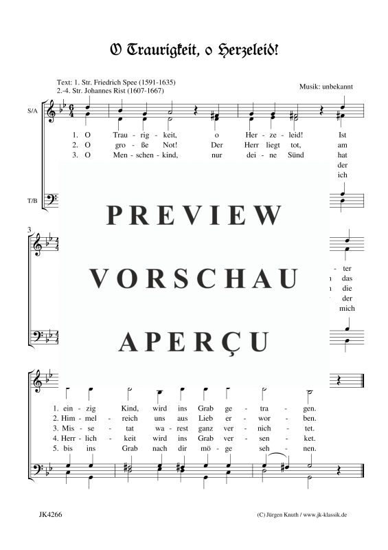 O Traurigkeit, o Herzeleid