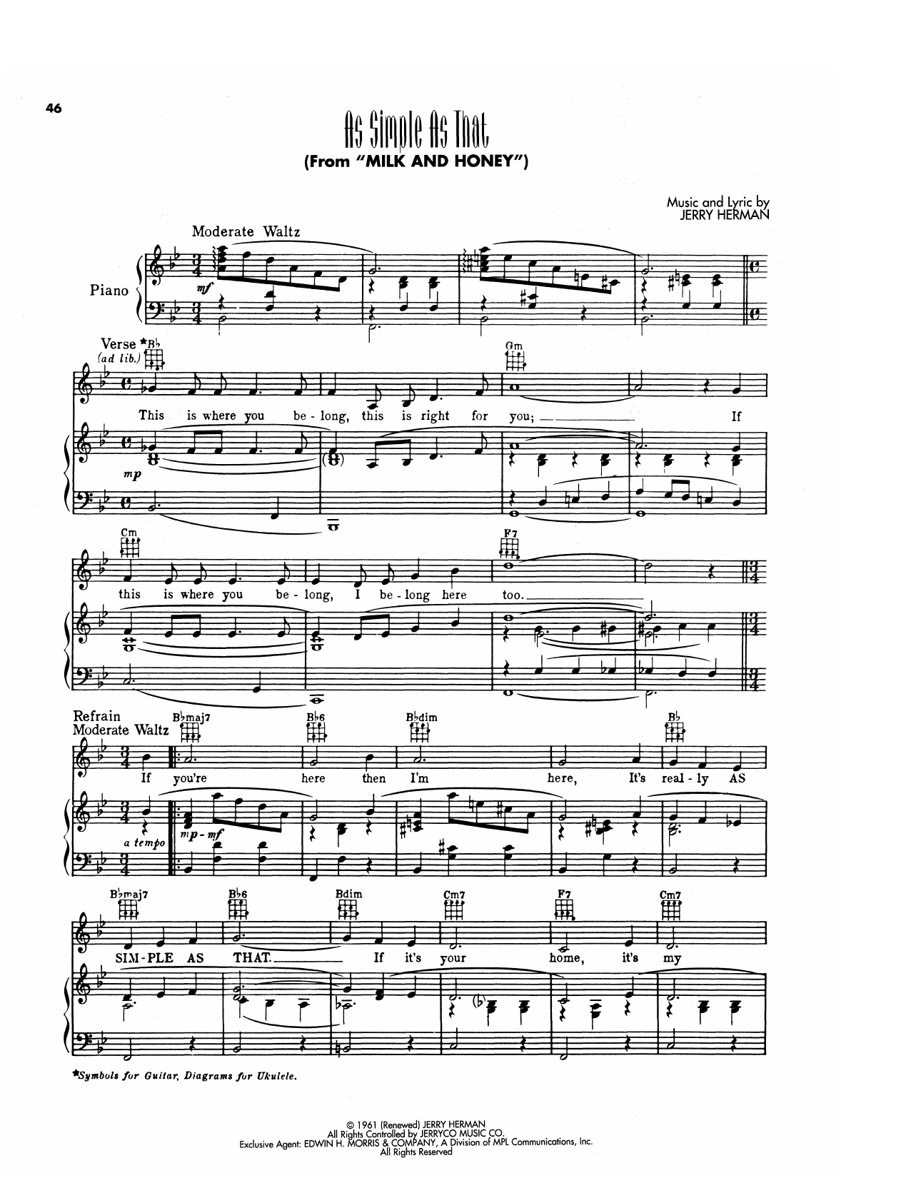 Produktgalerie: Seite 1 von 1 As Simple As That (from Milk And Honey), Jerry Herman, Gesang, Gitarre, Klavier