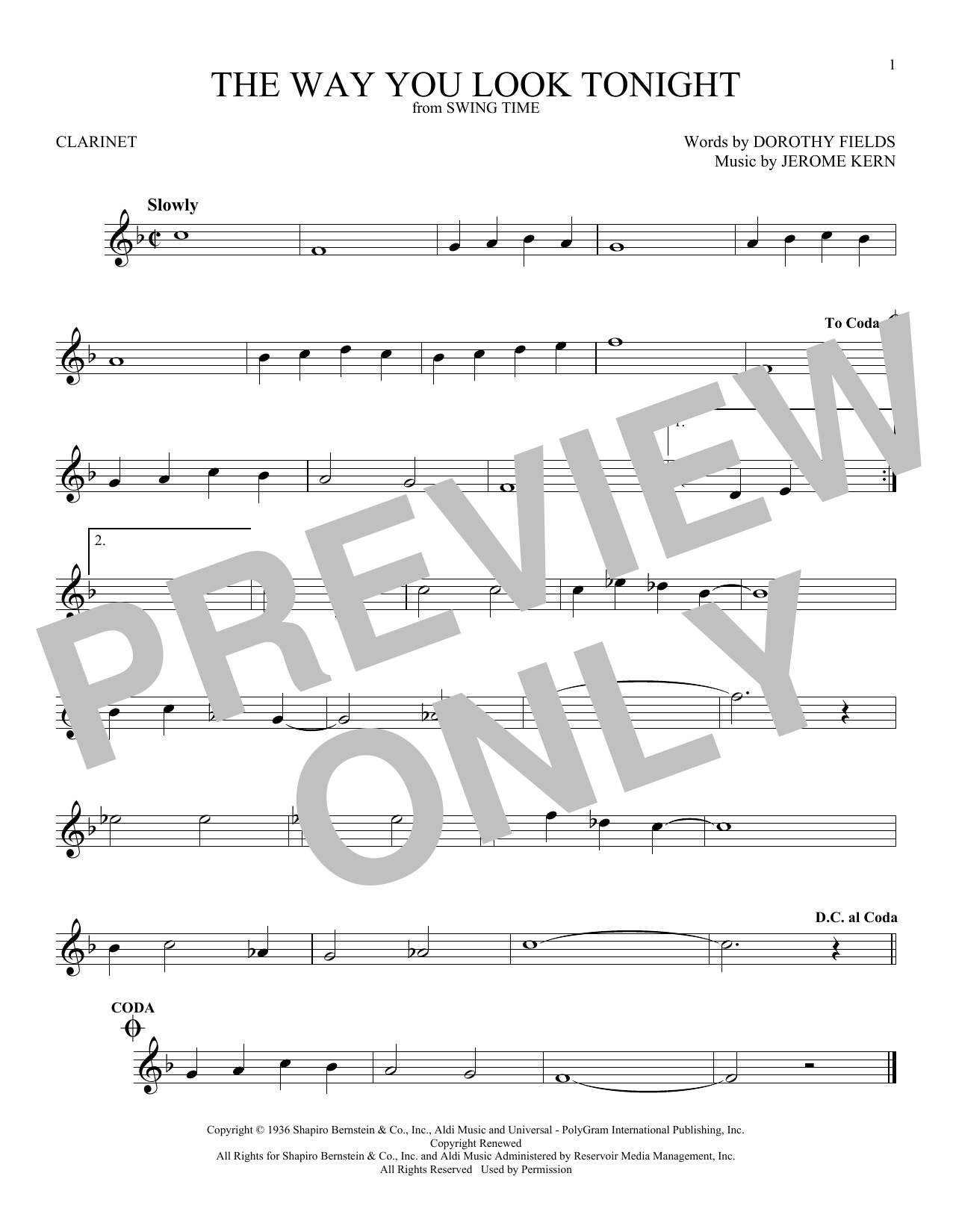 Product gallery: Page 1 of 1 The Way You Look Tonight, Jerome Kern