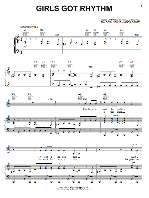 Produktgalerie: Seite 1 von 1 Girls Got Rhythm, AC/DC, Gesang, Gitarre, Klavier