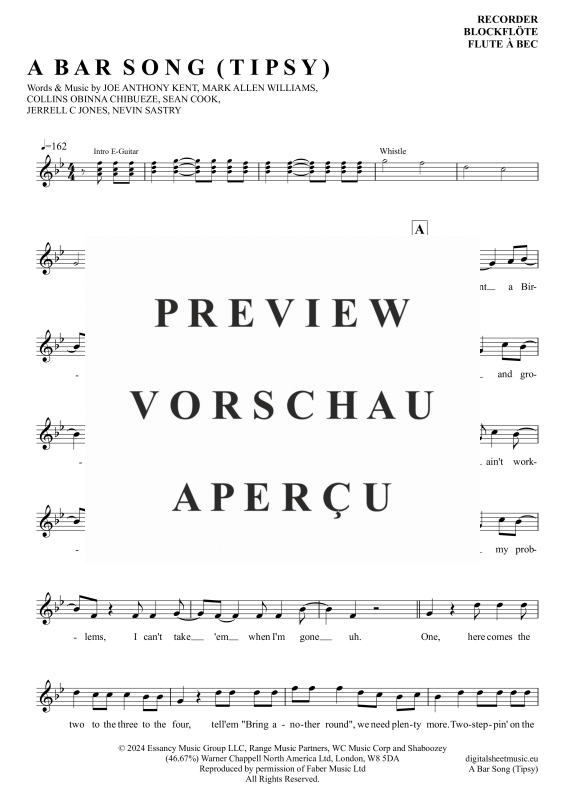 gallery: A Bar Song (Tipsy), Shaboozey, Blockflöte