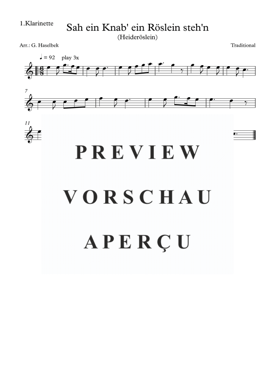 Produktgalerie: Seite 3 von 6 Sah ein Knab' ein Röslein steh'n (Heideröslein), , Klarinettenquartett