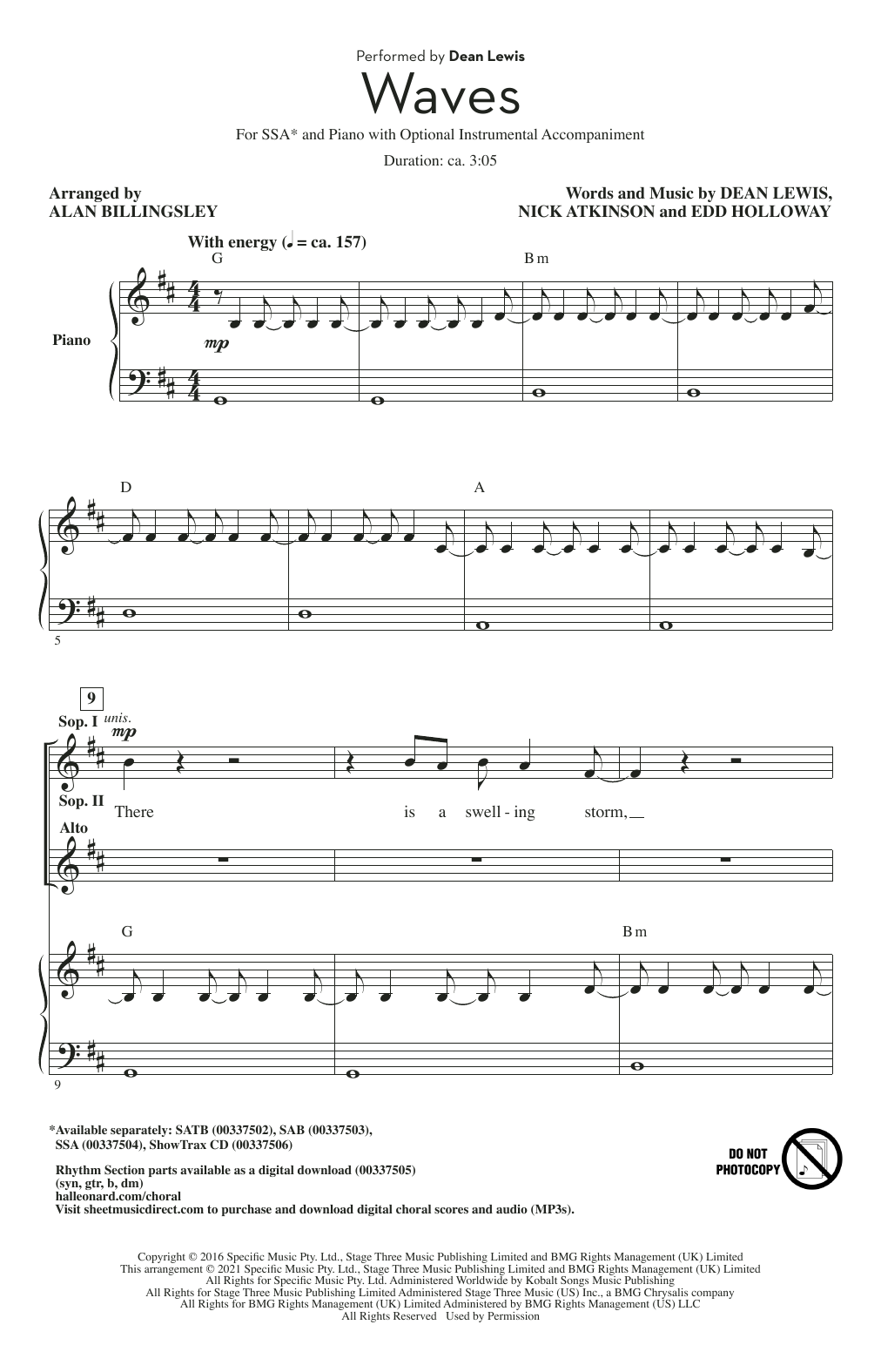 Produktgalerie: Seite 1 von 1 Waves (arr. Alan Billingsley), Dean Lewis, Chor