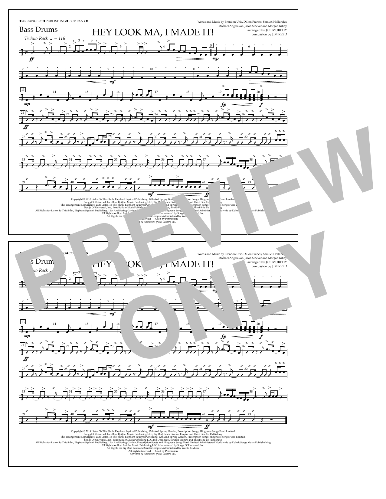Produktbild zu: Hey Look Ma, I Made It (arr. Joe Murphy) - Bass Drums