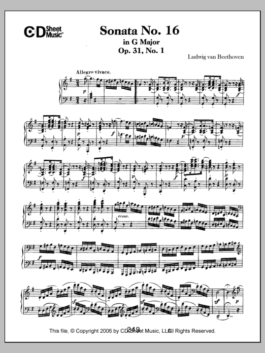 Produktbild zu:  Sonata No. 16 In G Major, Op. 31, No. 1 - Ludwig van Beethoven