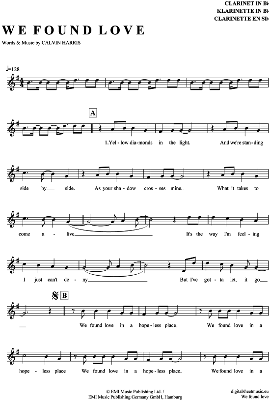 Product gallery: Page 1 of 4 We found love , Rihanna feat. Calvin Harris, Clarinet in B-flat