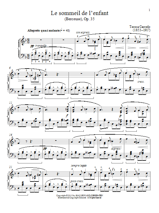 Product picture to: Le sommeil de l'enfant (Berceuse), Op. 35