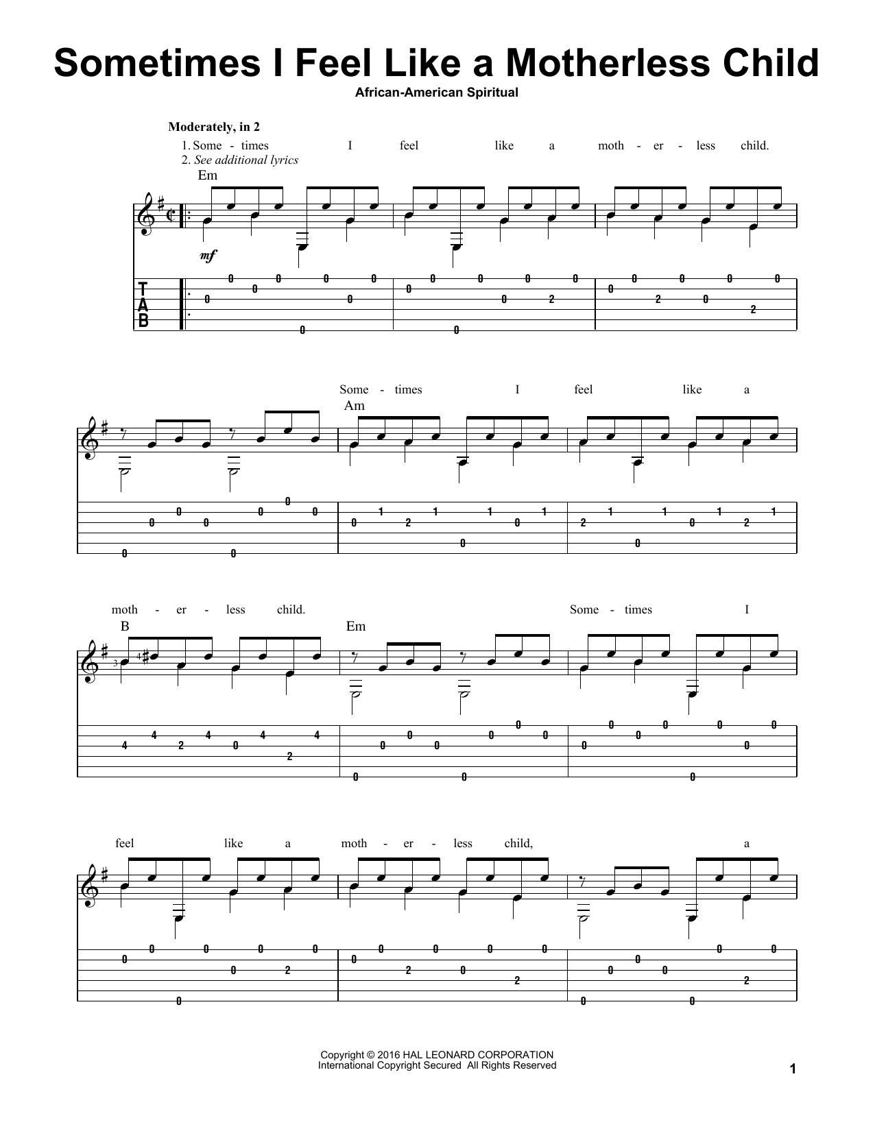 Produktgalerie: Seite 1 von 1 Sometimes I Feel Like A Motherless Child (arr. Mark Phillips), Traditional, Gitarre