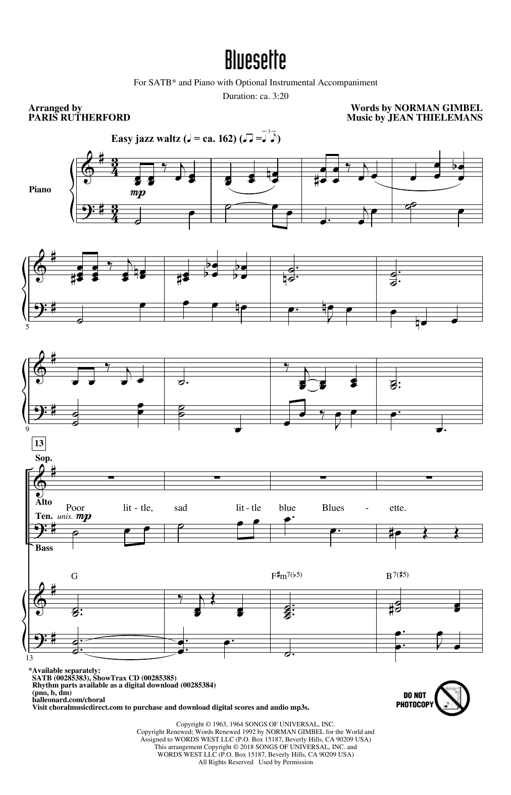 Produktbild zu: Bluesette (arr. Paris Rutherford)
