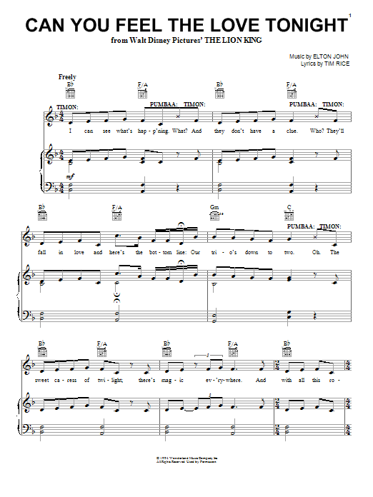 Product gallery: Page 1 of 1 Can You Feel The Love Tonight (from The Lion King), Elton John