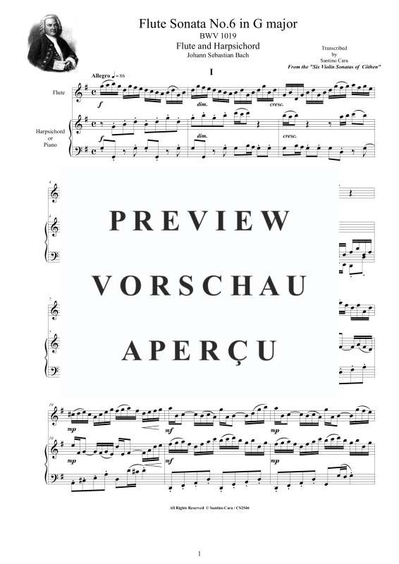 Produktgalerie: Seite 2 von 11 Flöten Sonate Nr. 6 in G-Dur BWV 1019, , Flöte und Cembalo/Klavier