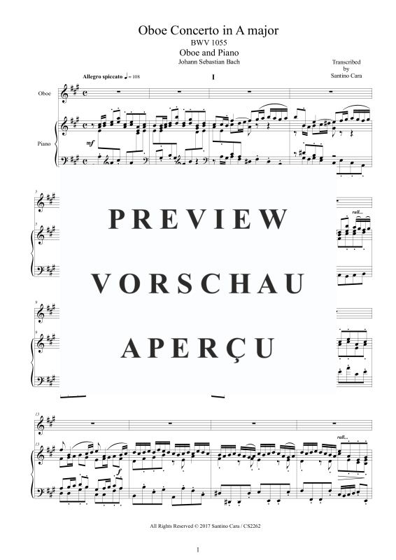 Product gallery: Page 2 of 11 Oboen Konzert in A-Dur BWV 1055, , Oboe and Piano