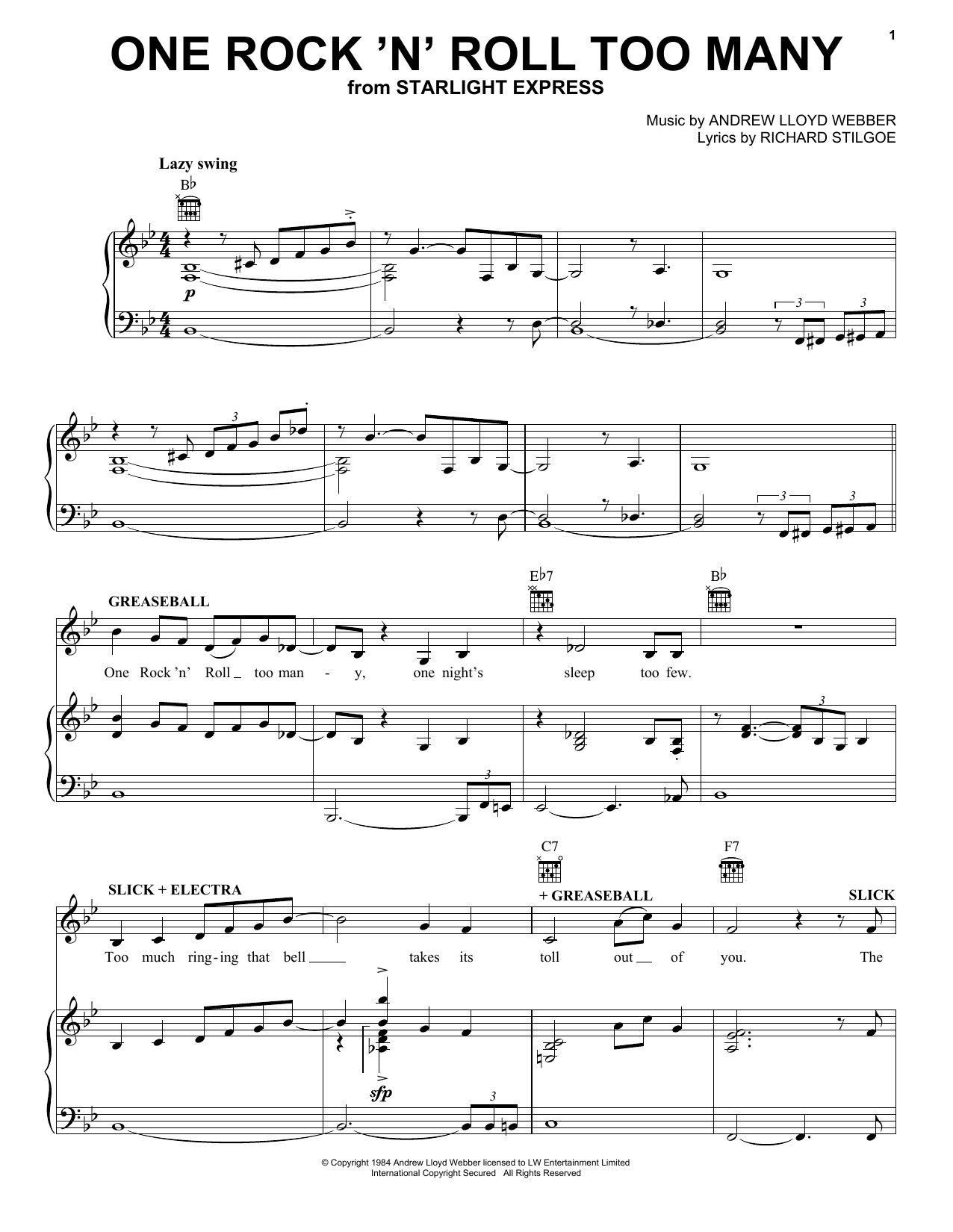 Produktgalerie: Seite 1 von 1 One Rock 'N' Roll Too Many (from Starlight Express), Andrew Lloyd Webber, Gesang, Gitarre, Klavier