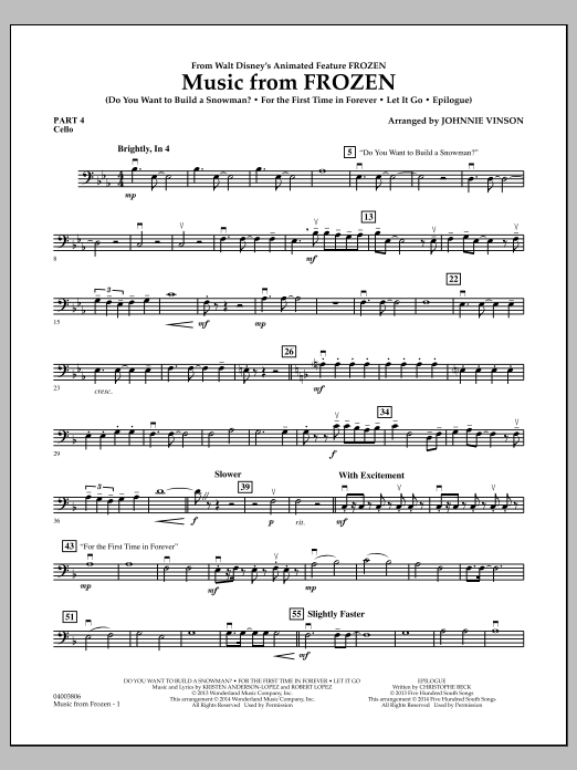 Produktbild zu:  Music from "Frozen" - Pt.4 - Cello - Johnnie Vinson