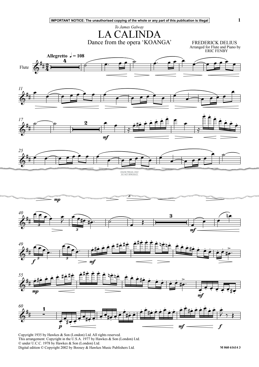 Produktgalerie: Seite 1 von 1 La Calinda (Dance from the Opera Koanga), Frederick Delius, Flöte, Klavier