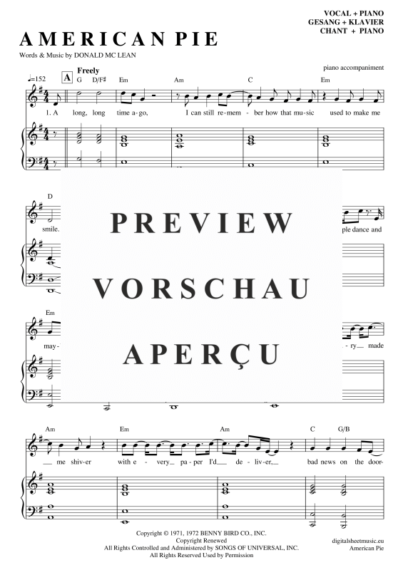 Product gallery: Page 2 of 11 American Pie , Mc Lean, Don, Voice with Piano Accompaniment