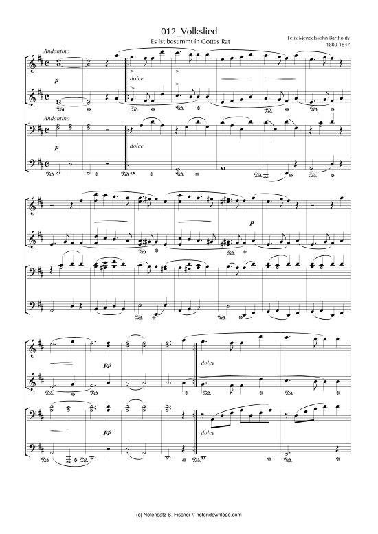 Product picture to: Volkslied Es ist bestimmt in Gottes Rat Felix Mendelssohn Bartholdy 1809-1847 