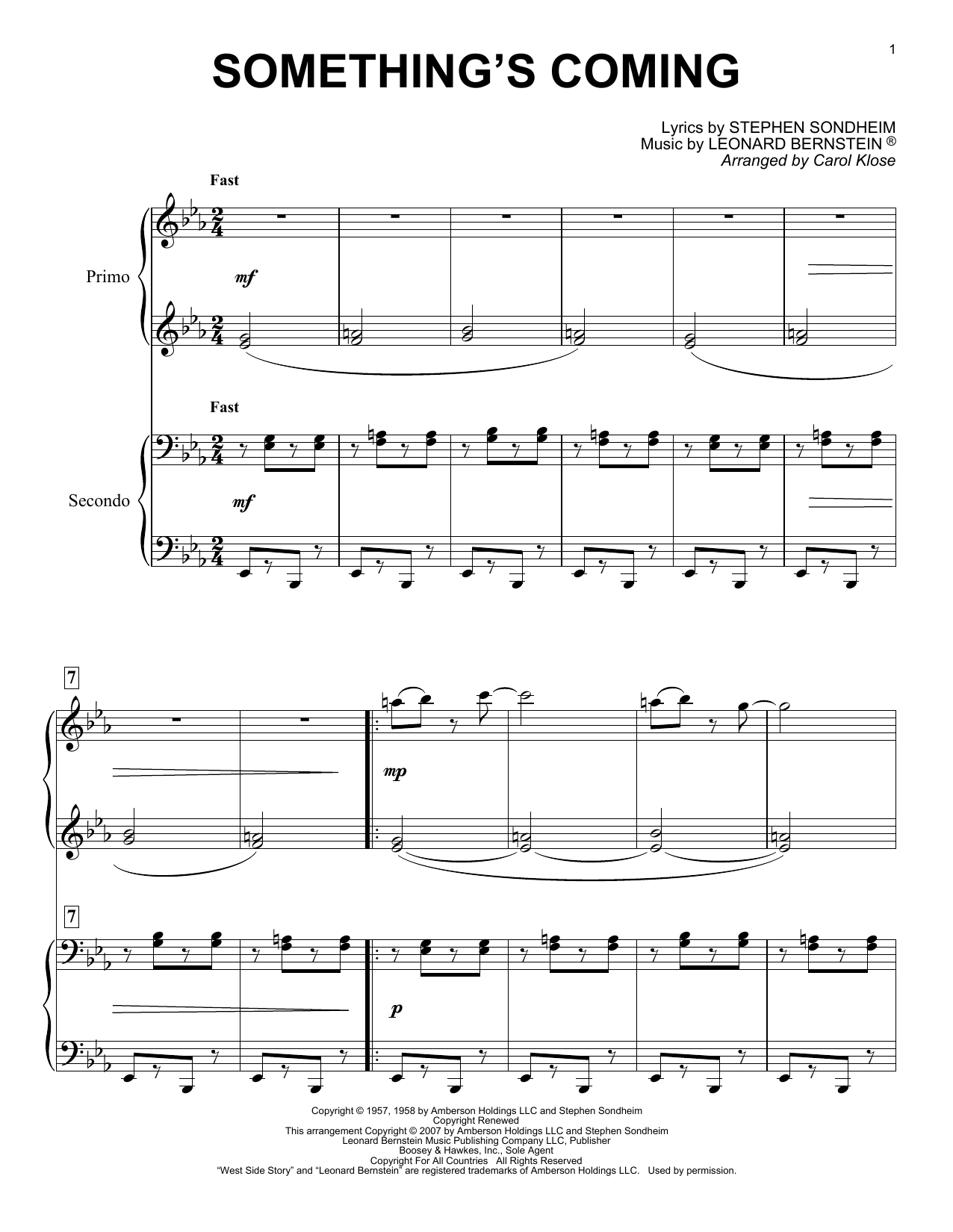 Product picture to: Something's Coming (from West Side Story) (arr. Carol Klose)