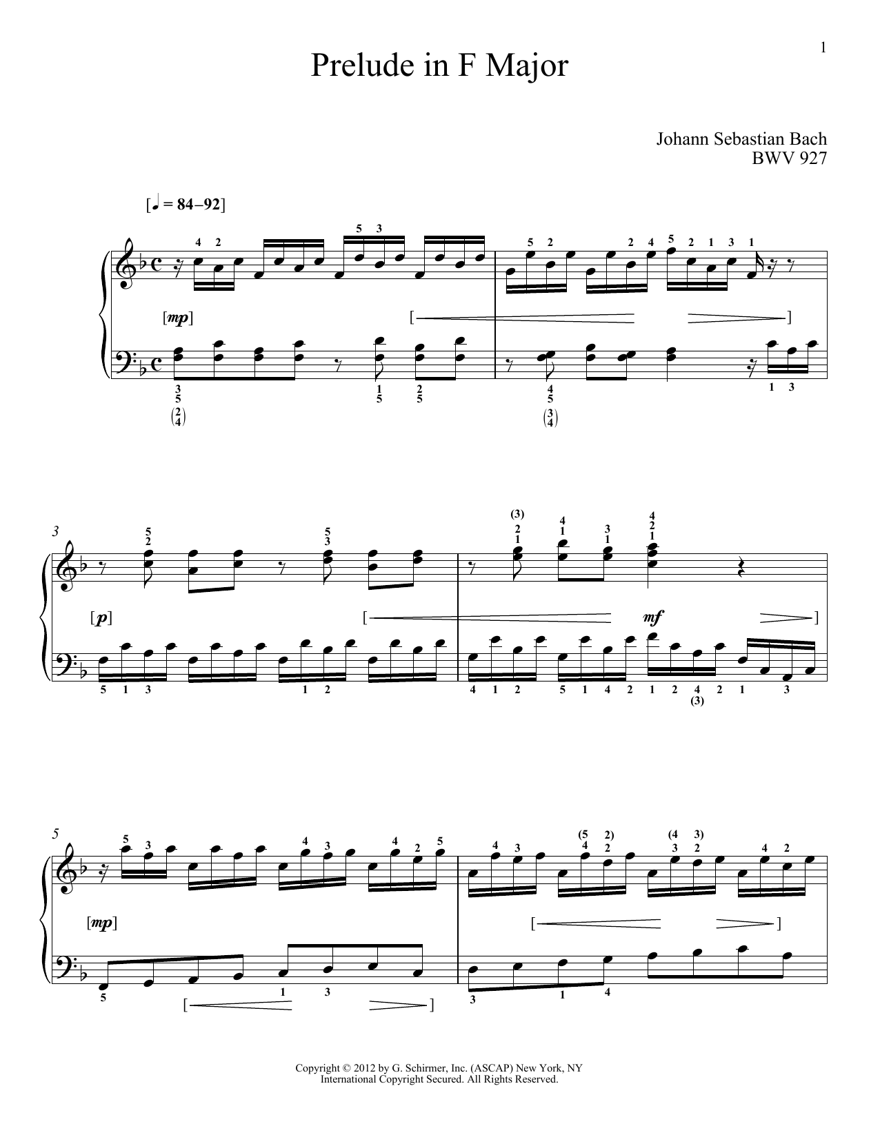 Produktgalerie: Seite 1 von 1 Prelude In F Major, BMV 927, Johann Sebastian Bach, Klavier