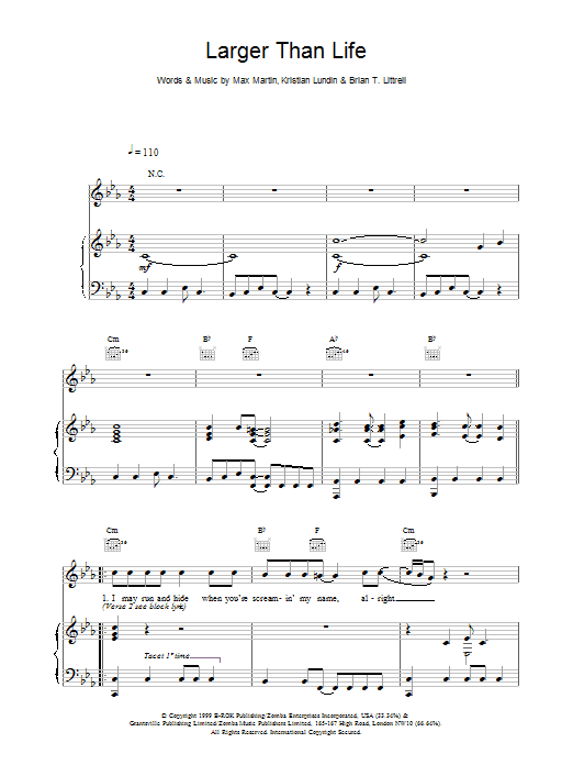 Produktgalerie: Seite 1 von 1 Larger Than Life, Backstreet Boys, Gesang, Gitarre, Klavier