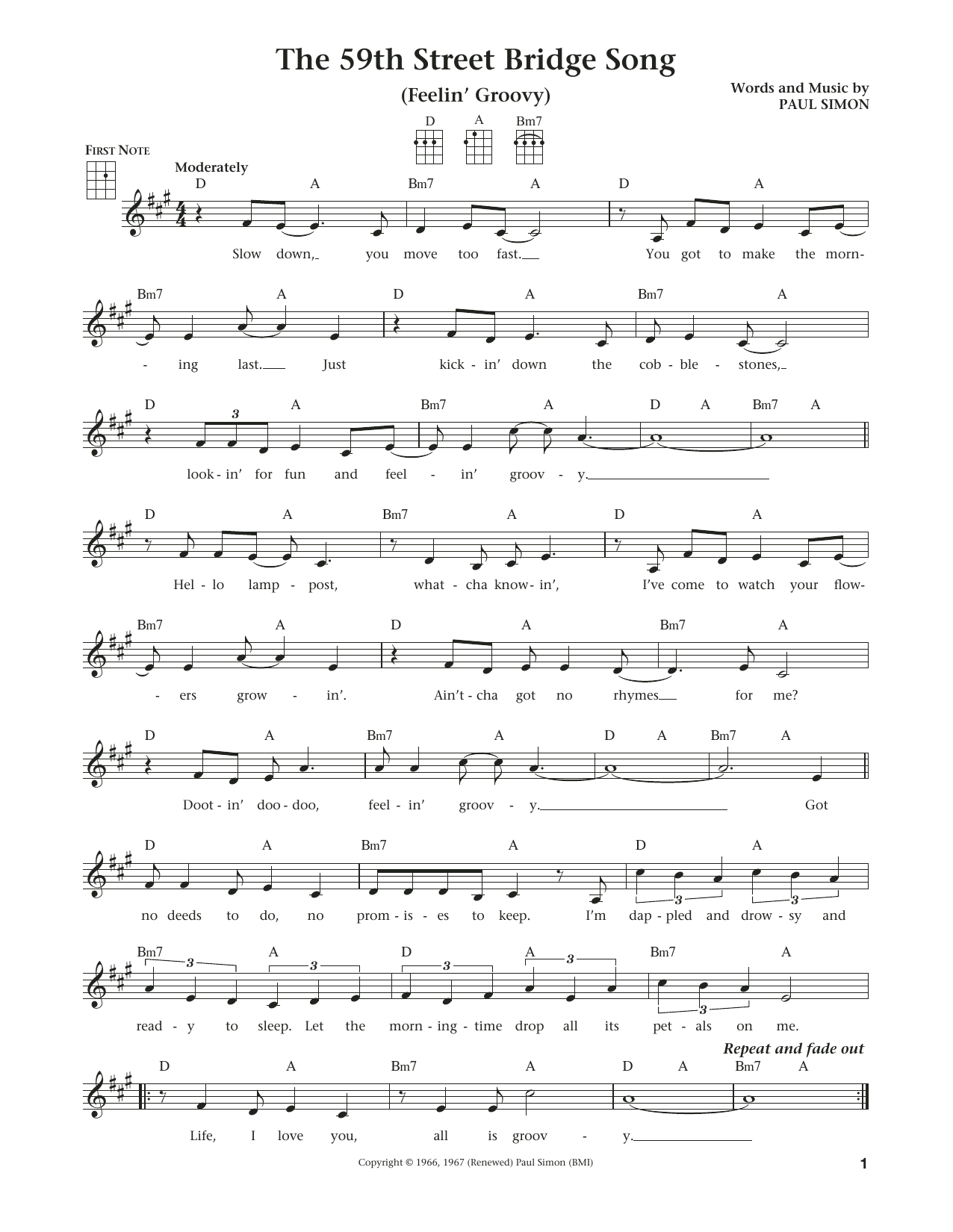 Product gallery: Page 1 of 1 The 59th Street Bridge Song (Feelin' Groovy) (from The Daily Ukulele) (arr. Liz and Jim Beloff), Simon & Garfunkel