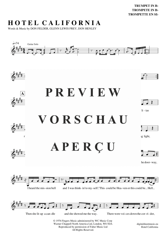 Produktgalerie: Seite 2 von 5 Hotel California, Eagles, The, Trompete in B