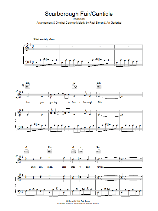 Produktgalerie: Seite 1 von 1 Scarborough Fair/Canticle, Simon & Garfunkel, Gesang, Gitarre, Klavier