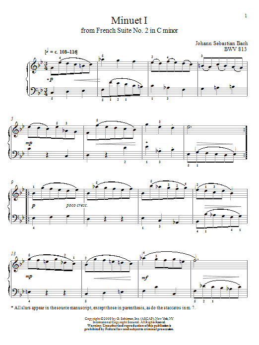 Produktgalerie: Seite 1 von 1 Minuet I, BWV 813, Johann Sebastian Bach, Klavier